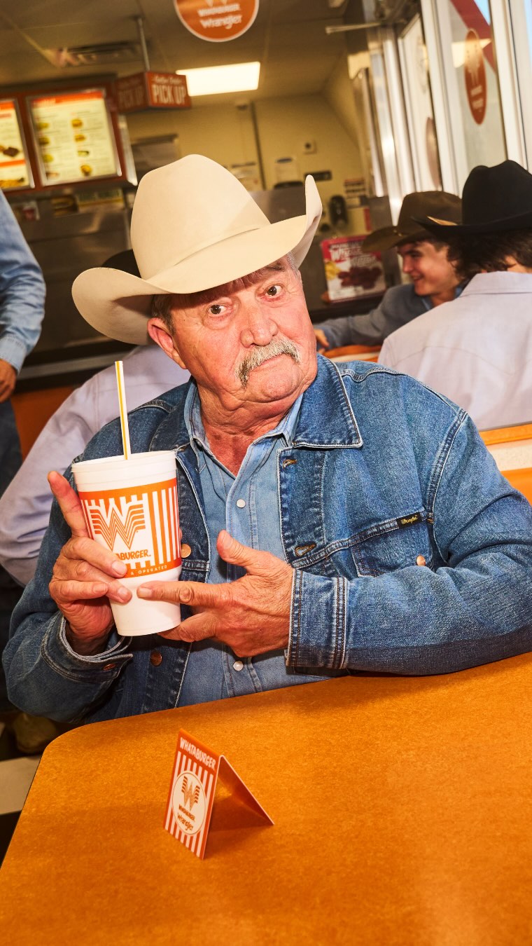 Instagram post by @bob.tallman.official for Whataburger. Caption reads: A Texas-sized combo 🍔

Wrangler x Whataburger,....
