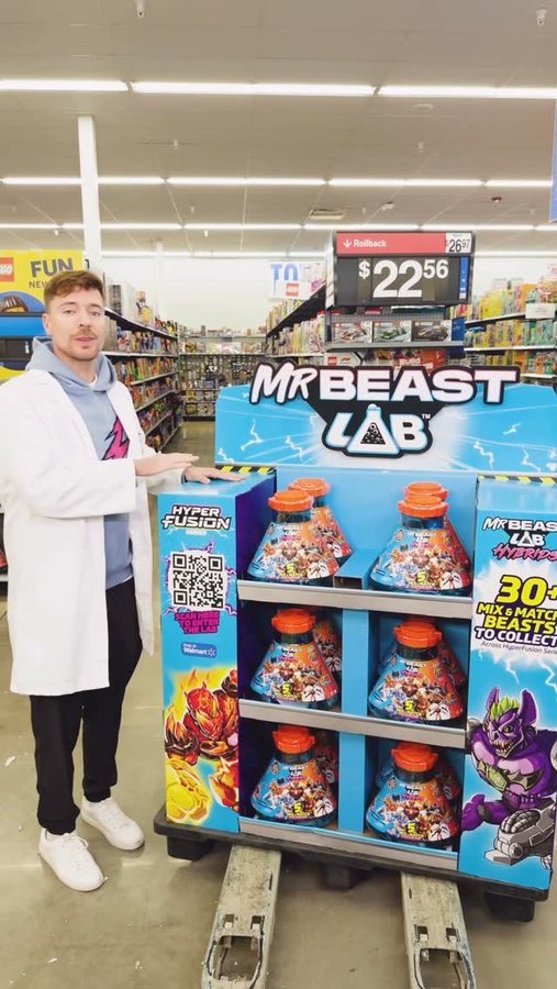 Instagram post by @mrbeast for MrBeast Lab. Caption reads: I had to get creative for a late-night @mrbeastlab....