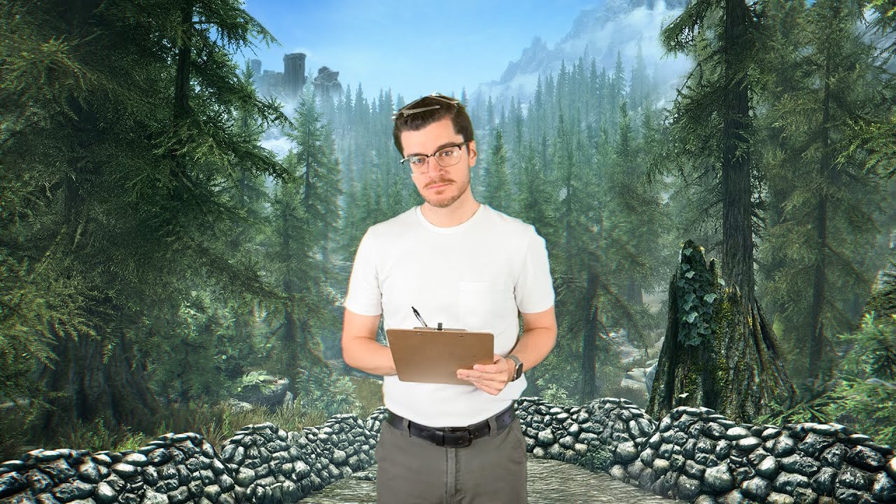YouTube post by @any_austin for MeUndies. Caption reads: How Many Trees Are There in Skyrim?.