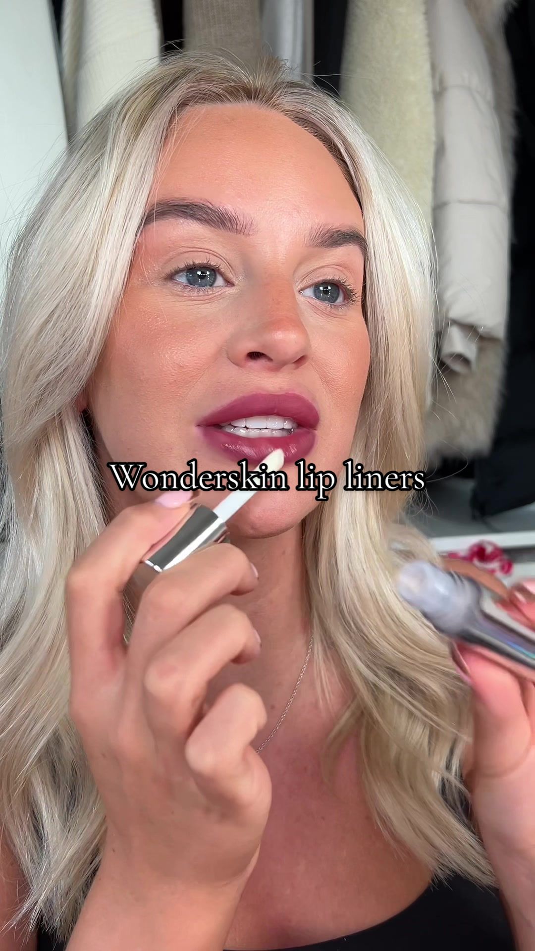TikTok post by @georgiacoggings for Wonderskin. Caption reads: These lip liners have me in a....
