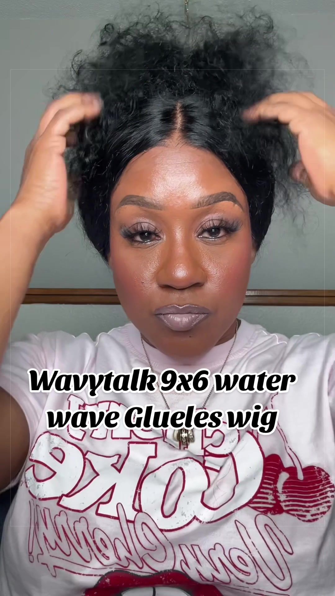 TikTok post by an influencer for Wavytalk Wigs. Caption reads: @Wavytalk Wigs #waterwavewig #gluelesswig [...].
