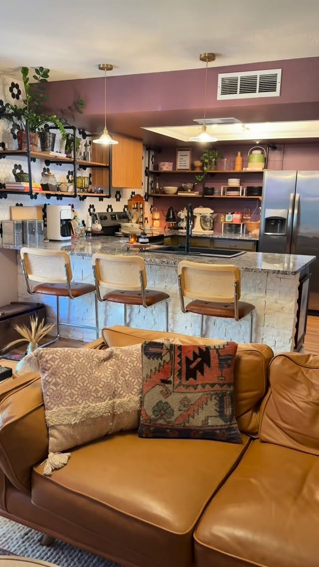 Instagram post by @mybohojunglebook for Overstock. Caption reads: Pinch me, I think I finally like my kitchen! 🥹....