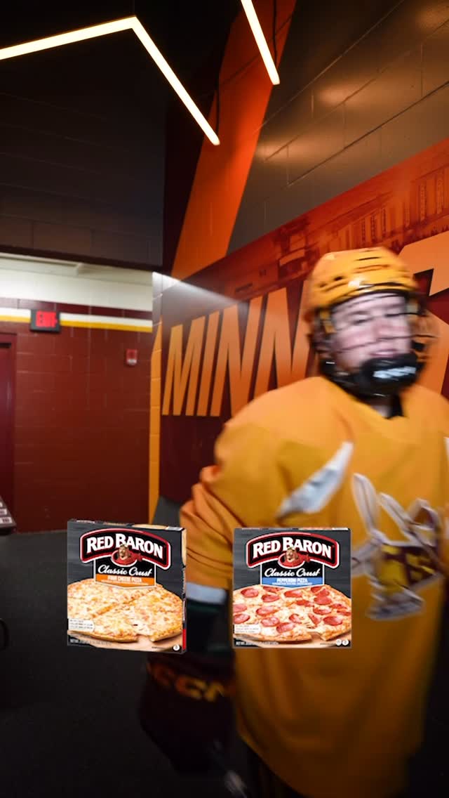 Instagram post by @bellafanale24 for Red Baron Pizza. Caption reads: From game day to pizza night, @gopherwhockey knows....