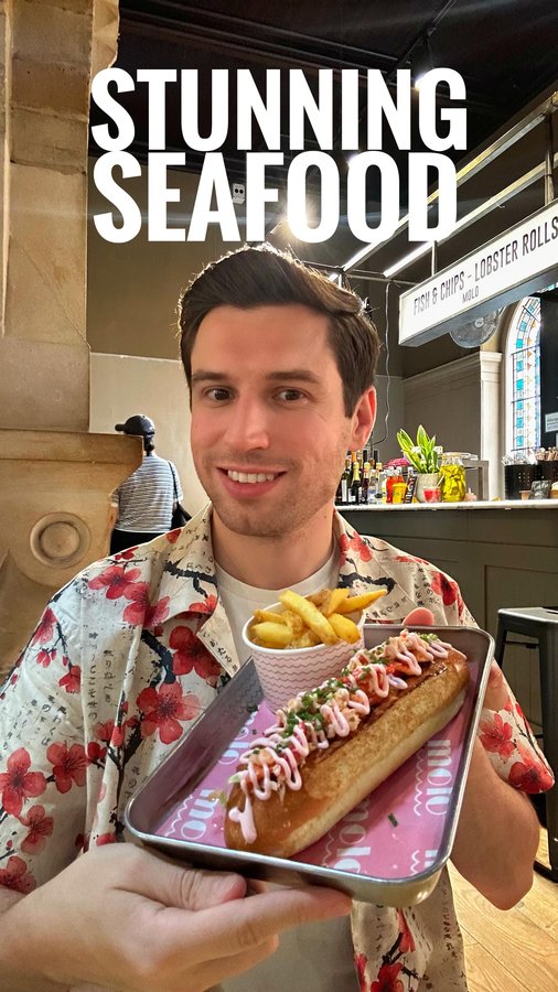 Instagram post by @theycallhimjames for Yiume. Caption reads: [...] Peppers 🫑 Fries 🍟 Prosecco 🍾 Shirt by....