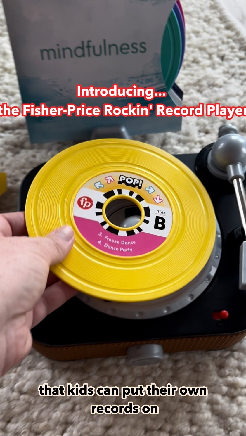Instagram post by @biglittlefeelings for Fisher-Price. Caption reads: Who remembers getting their first record player?....