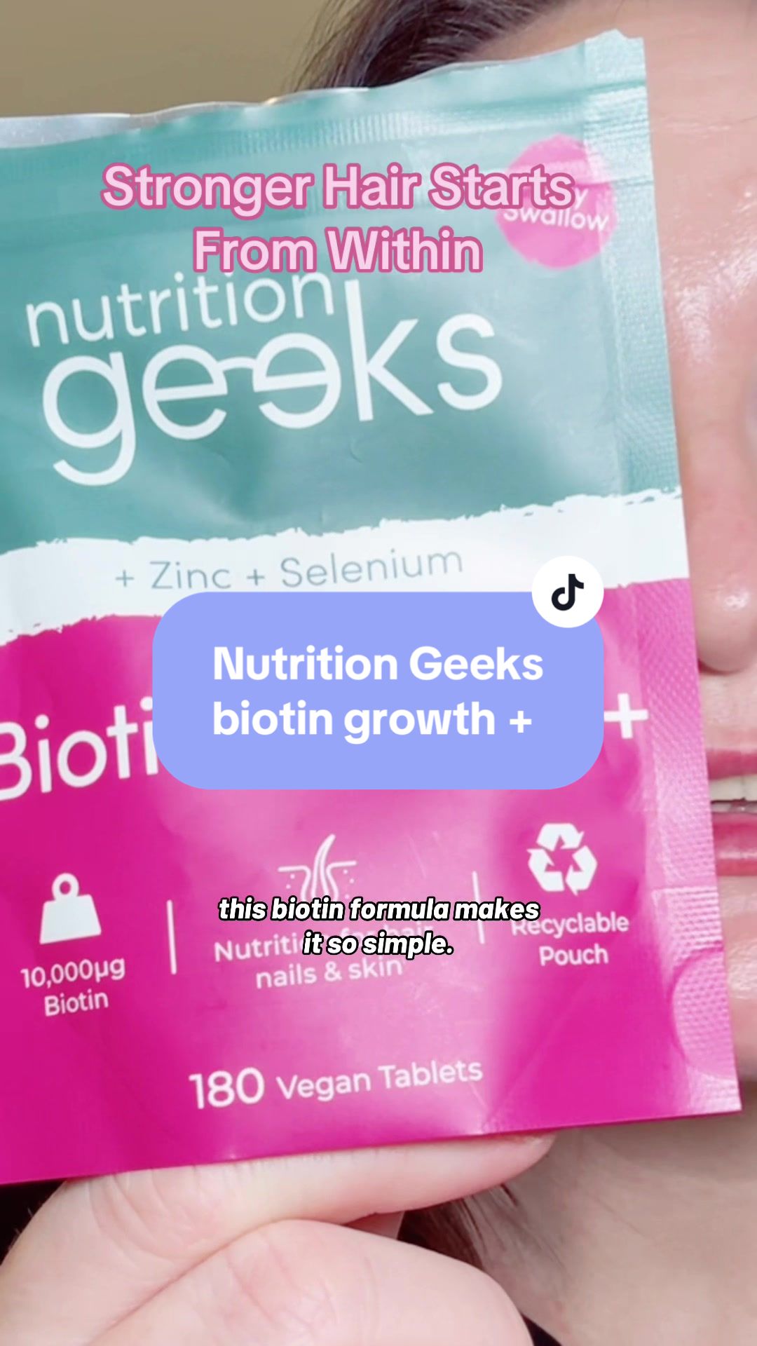 TikTok post by @lucy_bs_life for Nutrition Geeks. Caption reads: [...] hair, skin and nail routine with....