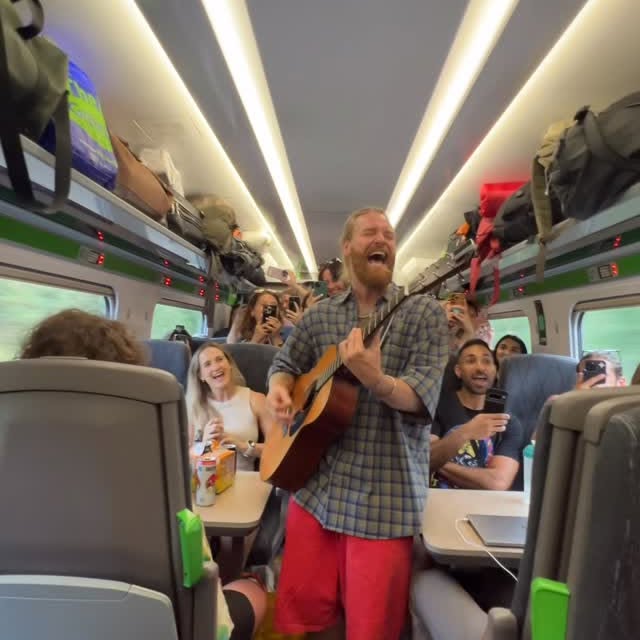 Instagram post by @samhairwolfryder for Trainline. Caption reads: Glasto, what’s going on?! See you at 7:50pm,....