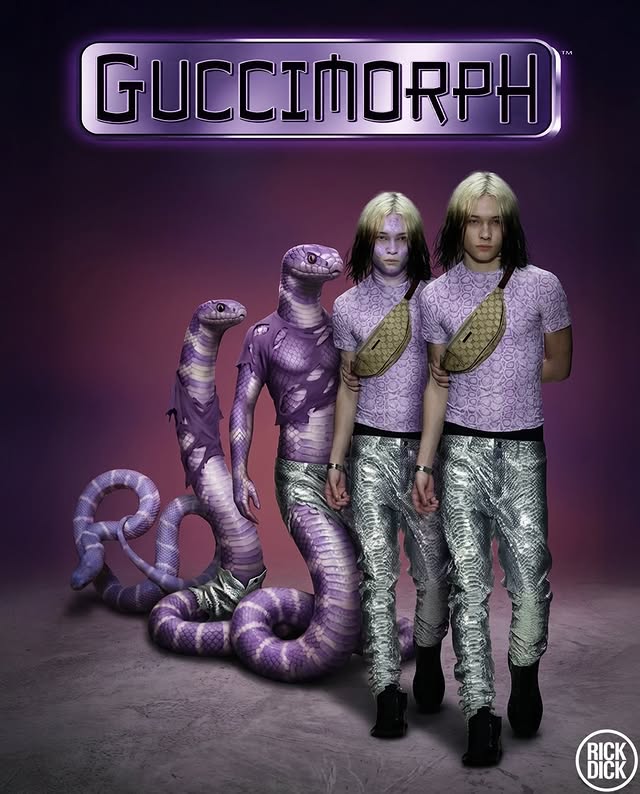 Instagram post by @rickdick_ for GUCCI. Caption reads: GUCCIMORPH 👾 #GucciPrimavera #Gucci #Demna [...].