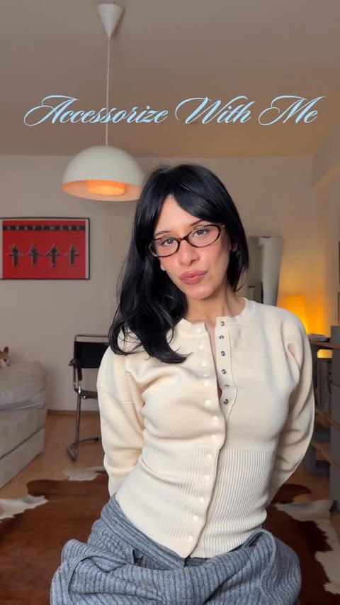 Instagram post by @rebecaoksana for Linjer Jewelry. Caption reads: anzeige | my current stack @linjerco 🎀 drop a....