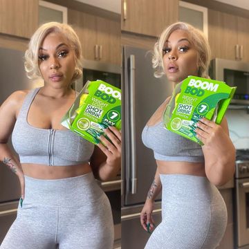 Instagram post by @lyricaanderson for Boombod. Caption reads: #ad These @boombod shots are BRINGING IT👏🏽....