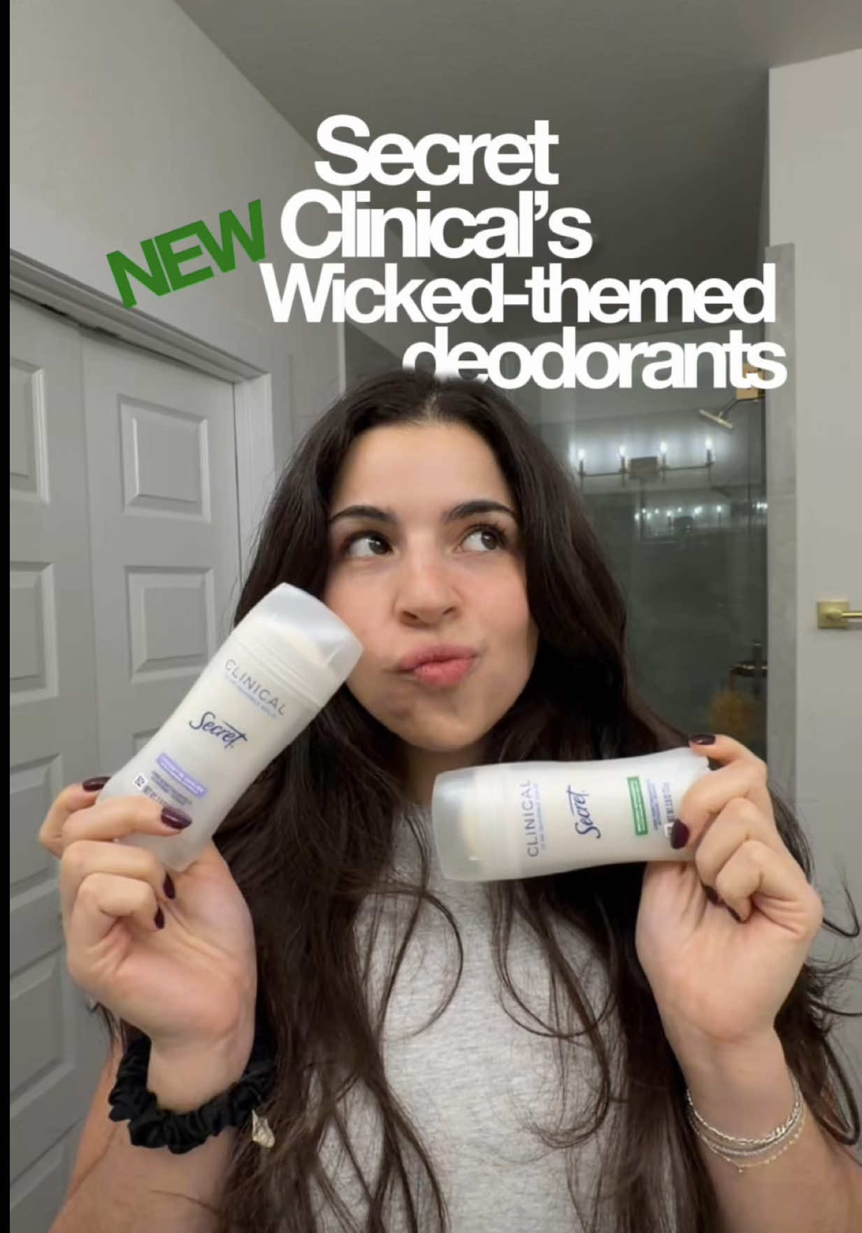 TikTok post by @pauulinaperez for Secret Deodorant. Caption reads: [...] after seeing Wicked: For Good to check out....