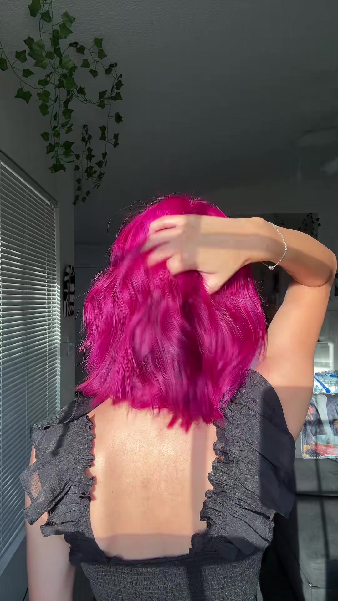 TikTok post by @hann.hannn for Lunar Tides Hair. Caption reads: @Lunar Tides Fuschia pink 🩷  #dyedhair....