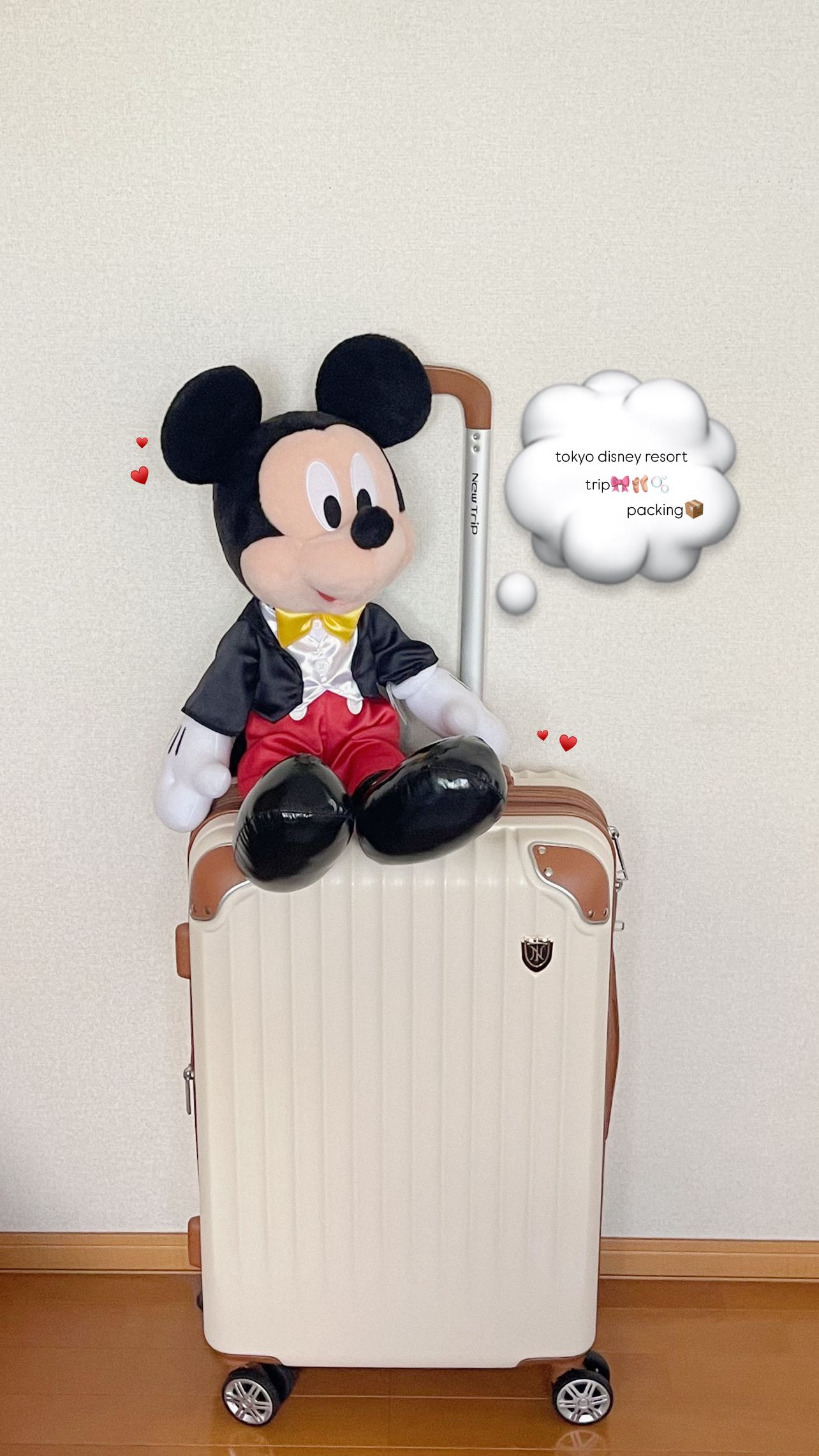 Instagram post by @orvr.o7 for Tokyo Disney Resort. Caption reads: 初めてのパッキング動画です🎥🎀
　
初めてなので何がなんなのか
どうしたらいいのかわからずこんな....