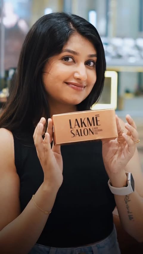 Instagram post by @poorni_gowdaaa for Lakmé Salon. Caption reads: POV: The trip felt incomplete until the hair....