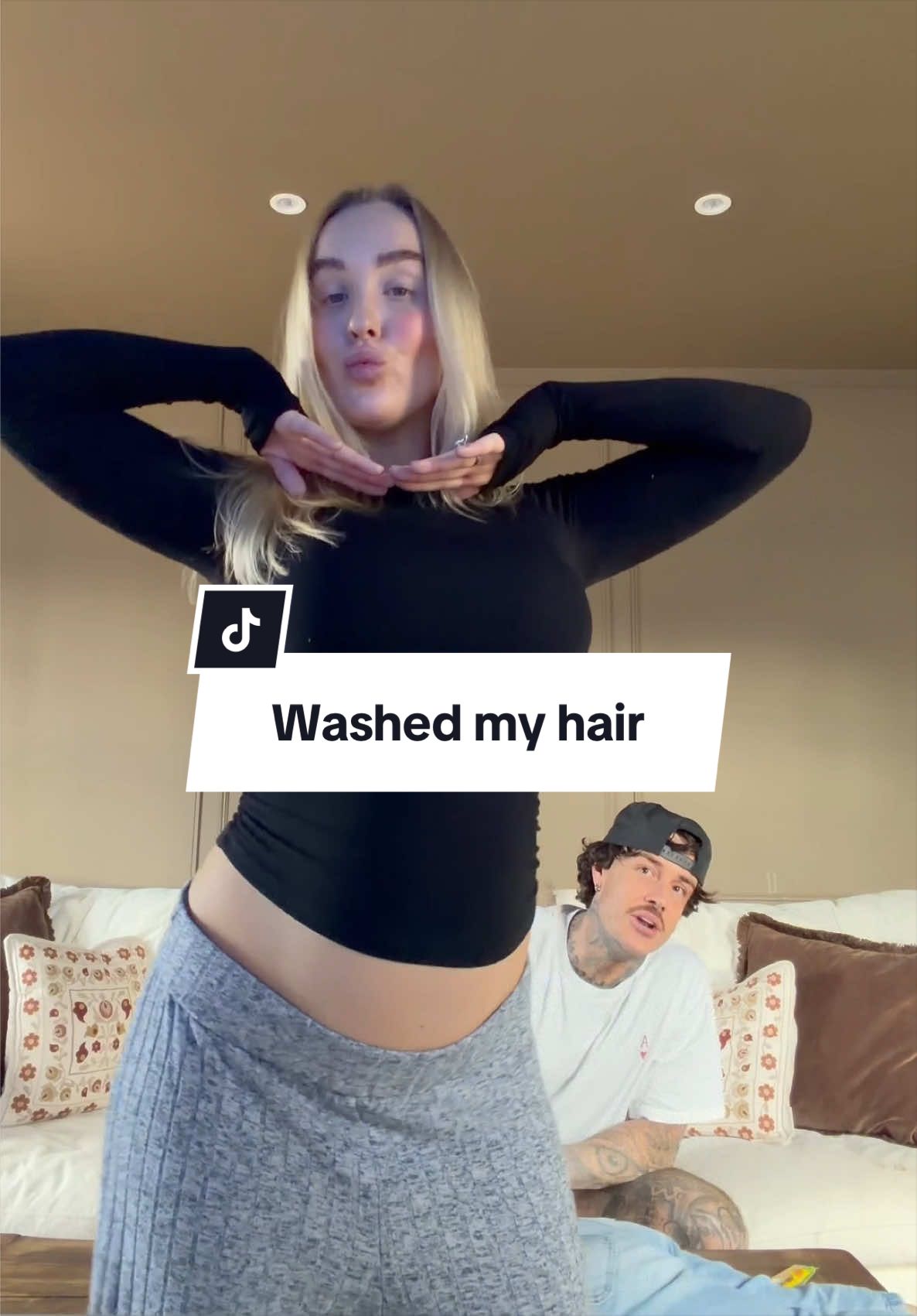 TikTok post by @helennjohnson for Give Me Cosmetics. Caption reads: [...] with my hair washed thanks to @Give Me....