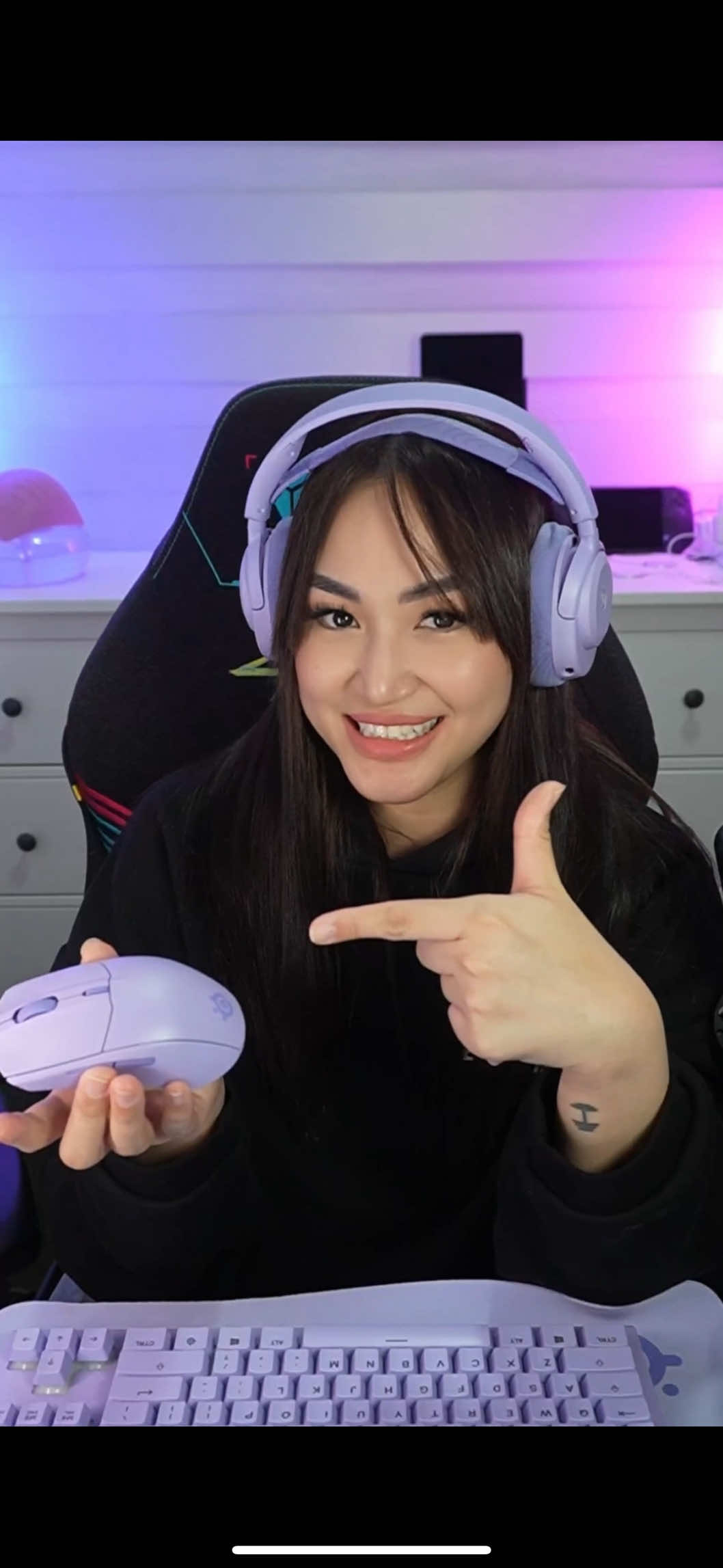 TikTok post by @kaylaherediaofficial for SteelSeries. Caption reads: When your gear matches your vibe 💜 Level up with....