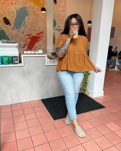 Instagram post by @xeyesadjust for Tradlands. Caption reads: [...] shirt in “sienna” (my favorite....