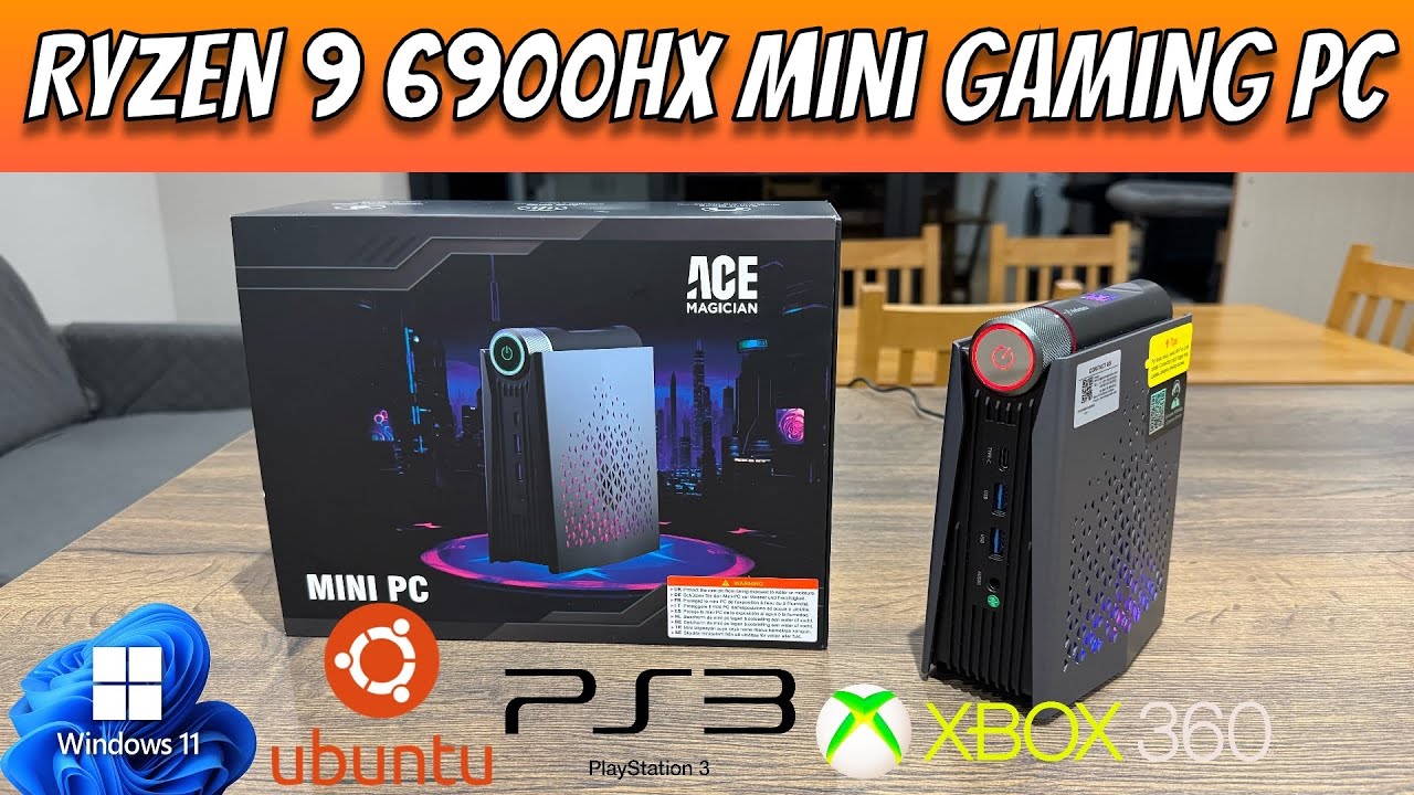 YouTube post by @leepspvideo for ACEMAGIC. Caption reads: [...] Mini Gaming PC. Ryzen 9 6900HX. ACEMAGICIAN....