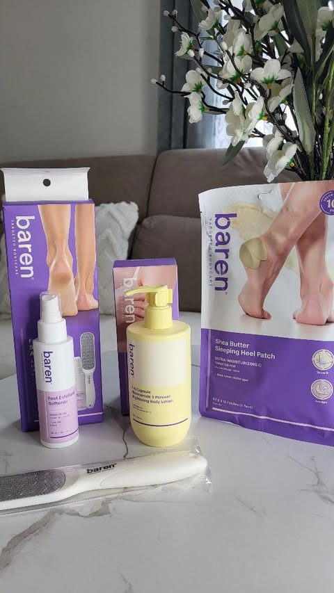 Instagram post by @byana.marketing for Baren. Caption reads: ☀️ Summer-ready with BAREN ✨ From rough, dry heels....