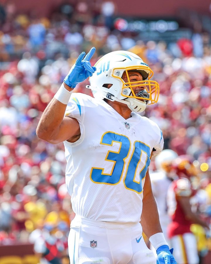 Instagram post by @austinekeler for Shock Doctor. Caption reads: [...] in the end zone is even better with....