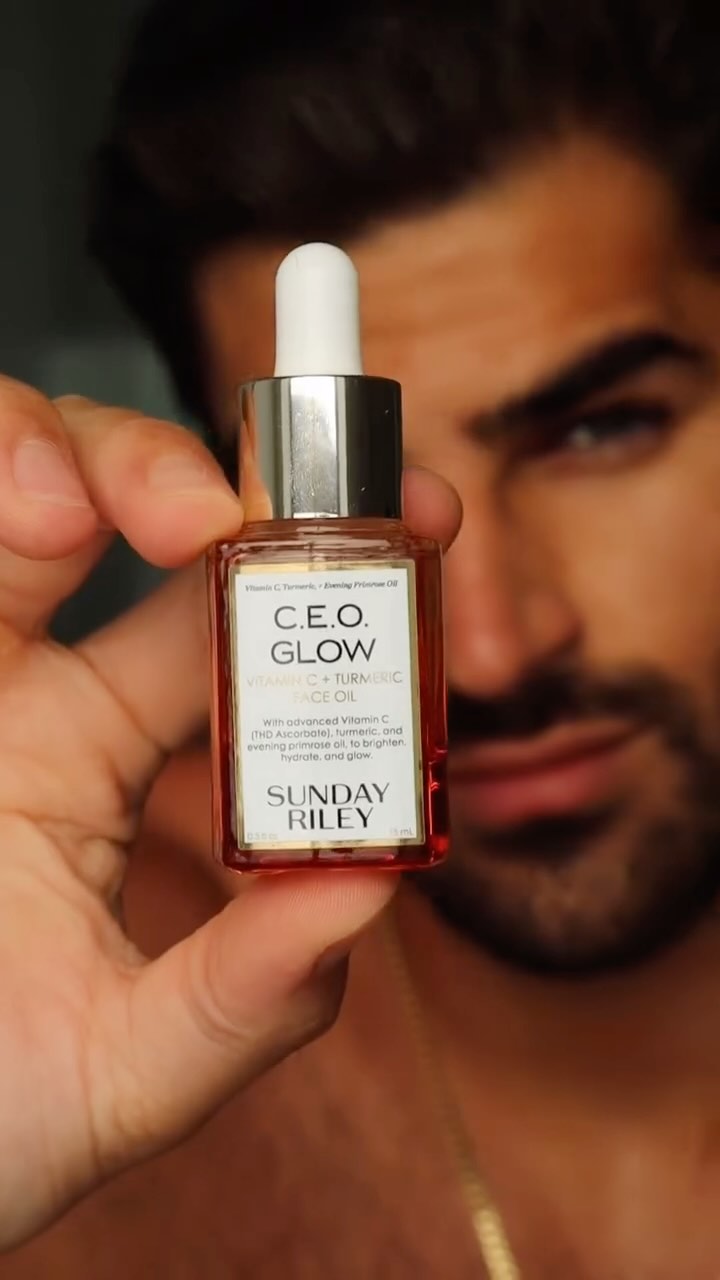 Instagram post by @cristiankuffaty for Sunday Riley. Caption reads: CEO Glow Vitamin C + Turmeric @sundayriley....