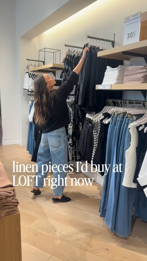 Instagram post by @melissagarciastyling for LOFT. Caption reads: Linen at LOFT is so good. Here are all the pieces....