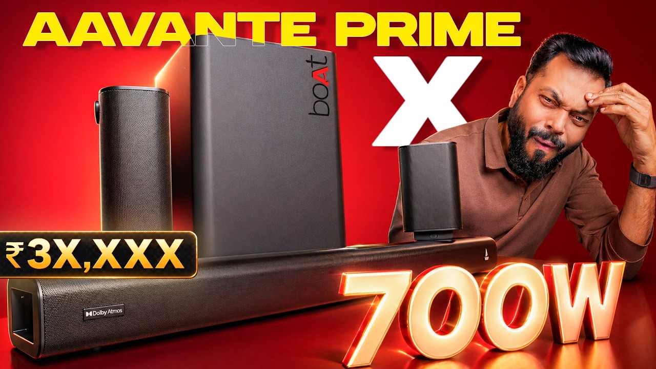 YouTube post by @TrakinTech for Luxe Entertainment. Caption reads: boAt Aavante Prime X 700W Soundbar Quick Review ⚡....