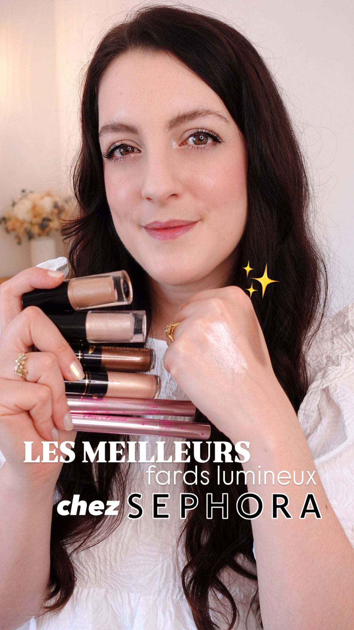 Instagram post by @lodoesmakeup for Too Faced. Caption reads: Les meilleurs fards lumineux chez @sephorafrance....