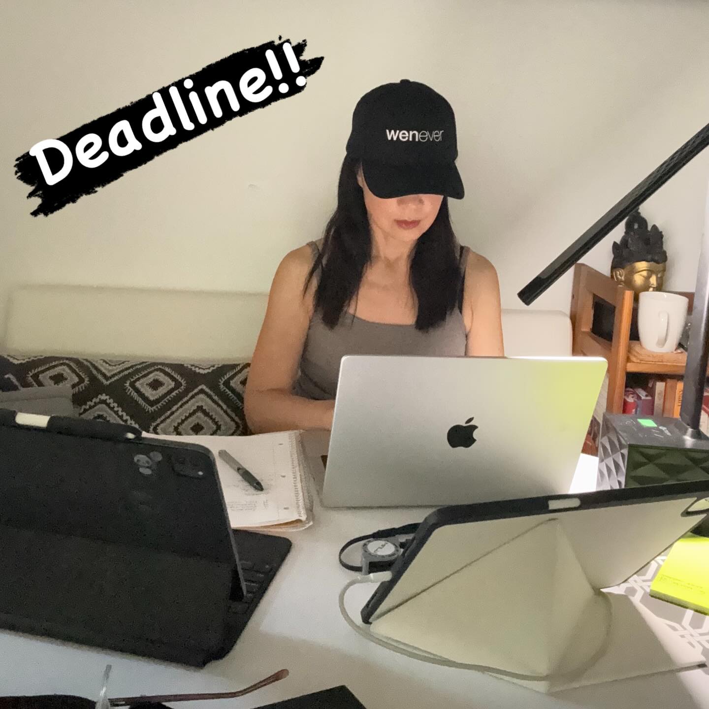 Instagram post by @mingna_wen for Simon & Schuster. Caption reads: CRUNCH TIME!!💻💻💻

I've been under the gun with....