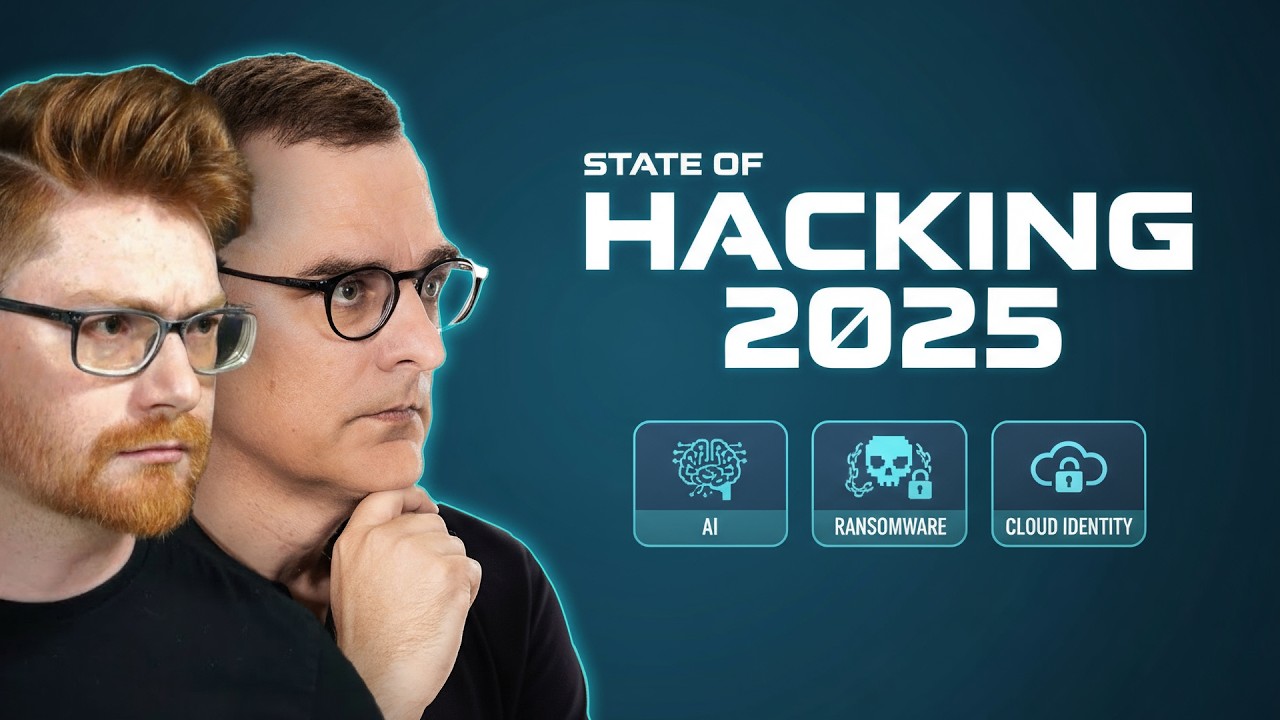 YouTube post by @davidbombal for Humble Bundle. Caption reads: The State of Hacking in 2025 (With John Hammond).