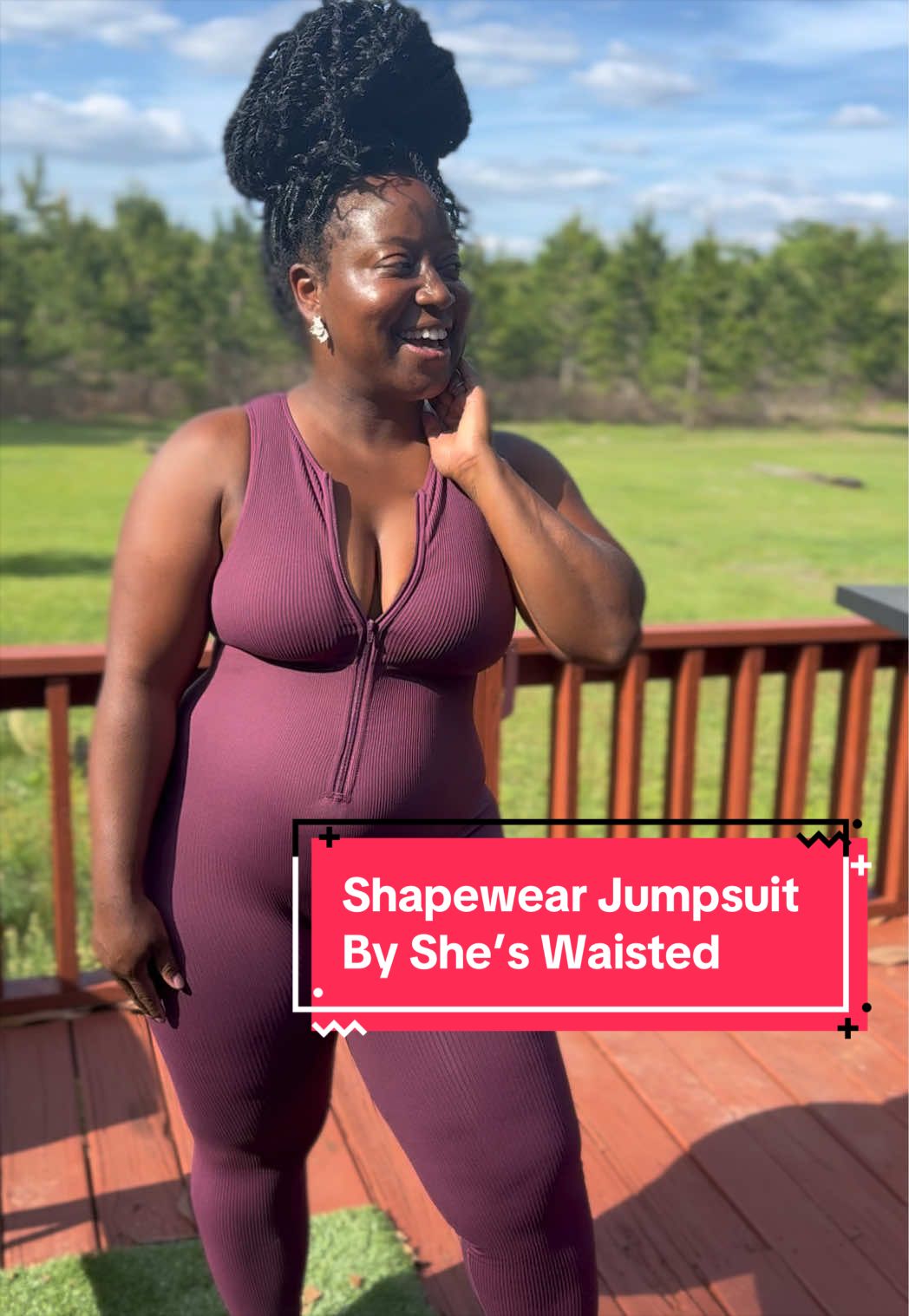 TikTok post by @lakemab for She’s Waisted. Caption reads: [...] lbs Size Ordered M/L in Merlot . . . @She’s....
