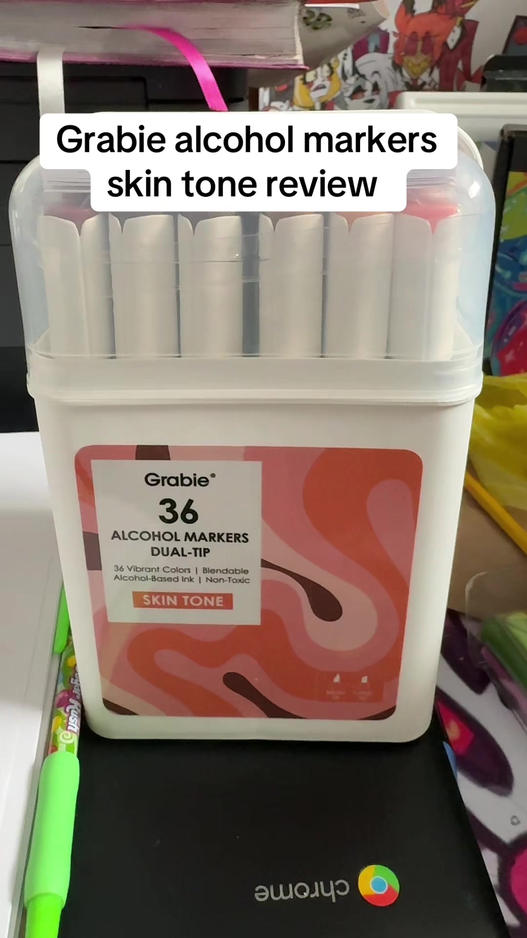 TikTok post by @thefangirl_2025 for Grabie Art. Caption reads: Thank you @grabieart for letting me review these!....