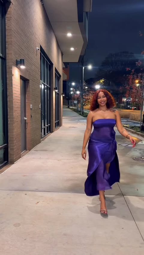 Instagram post by @chanellangeli_ for Nuuly. Caption reads: [...] Holiday Party 💜 

Dress from @nuuly....