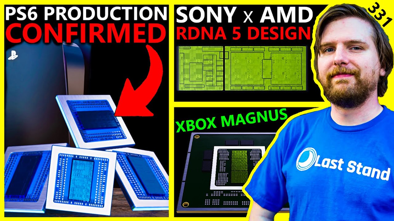 YouTube post by @MooresLawIsDead for ACEMAGIC. Caption reads: PS6 Production Confirmed, Sony + AMD RDNA 5....
