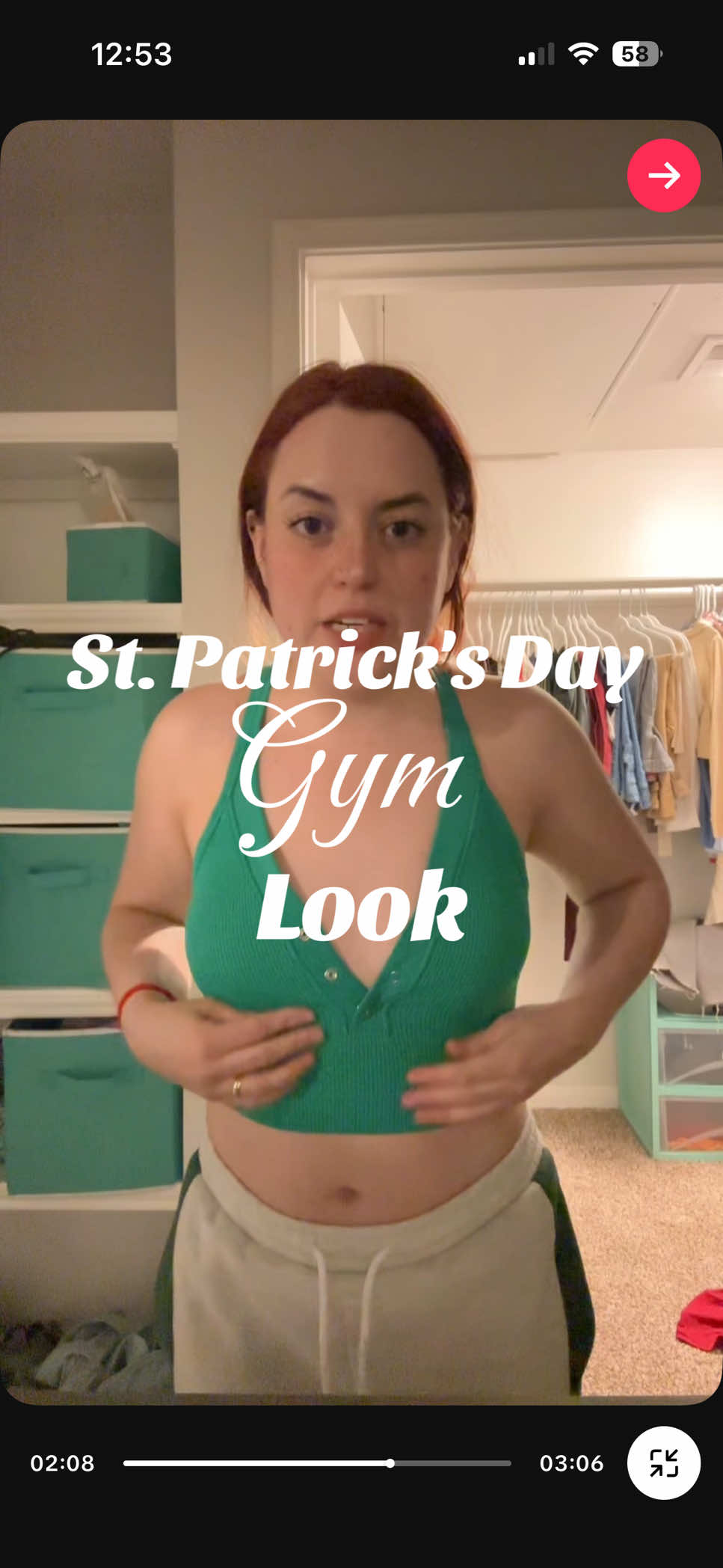 TikTok post by @kamez for Profit Outfits. Caption reads: 💚💚💚💚 #greenish #gymfit #sportyoutfit #gymtop....