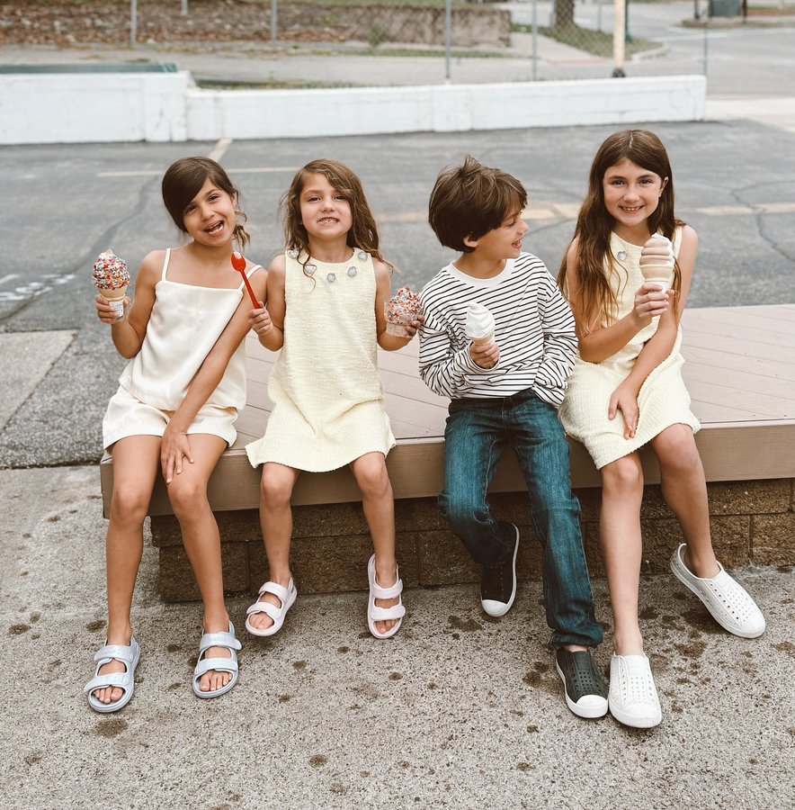 Instagram post by @londonhadalittlelamb for Native Shoes. Caption reads: Jumping, running, and giggling our way through the....