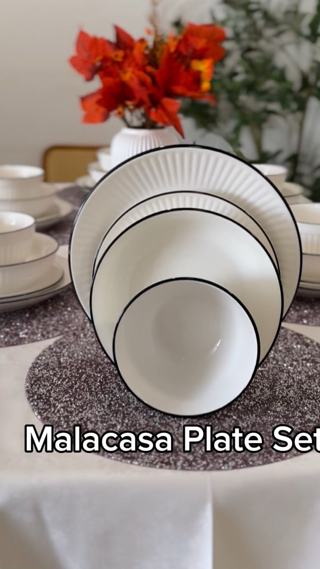 Instagram post by @kezbankahveci02 for Malacasa. Caption reads: Leah Collection | Timeless Round Porcelain Dining....