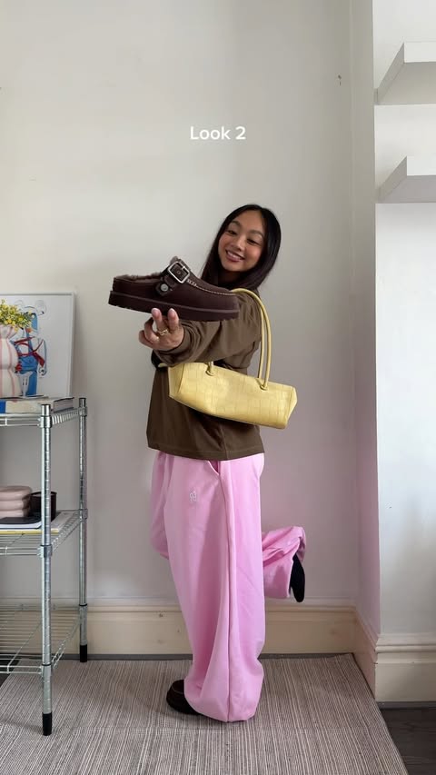 Instagram post by @_kristinek for schuh. Caption reads: 4 ways to style the UGG Evelina Clog with @schuh....