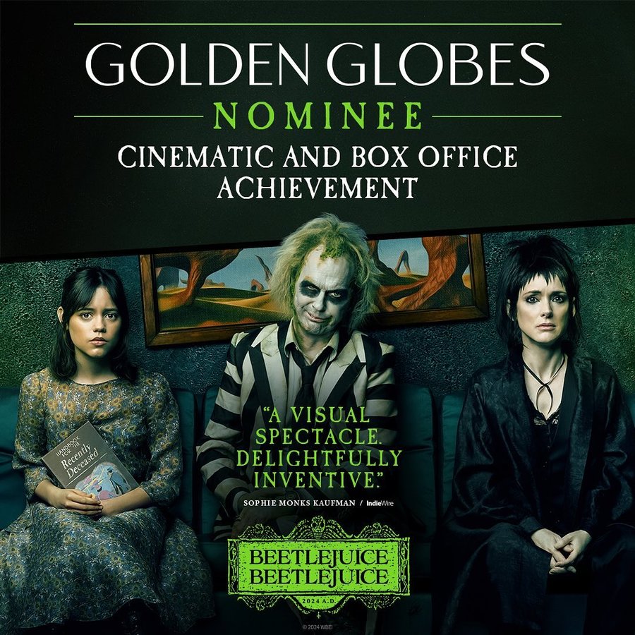 Instagram post by @warnerbros for Beetlejuice. Caption reads: #Beetlejuice #Beetlejuice is nominated for the....