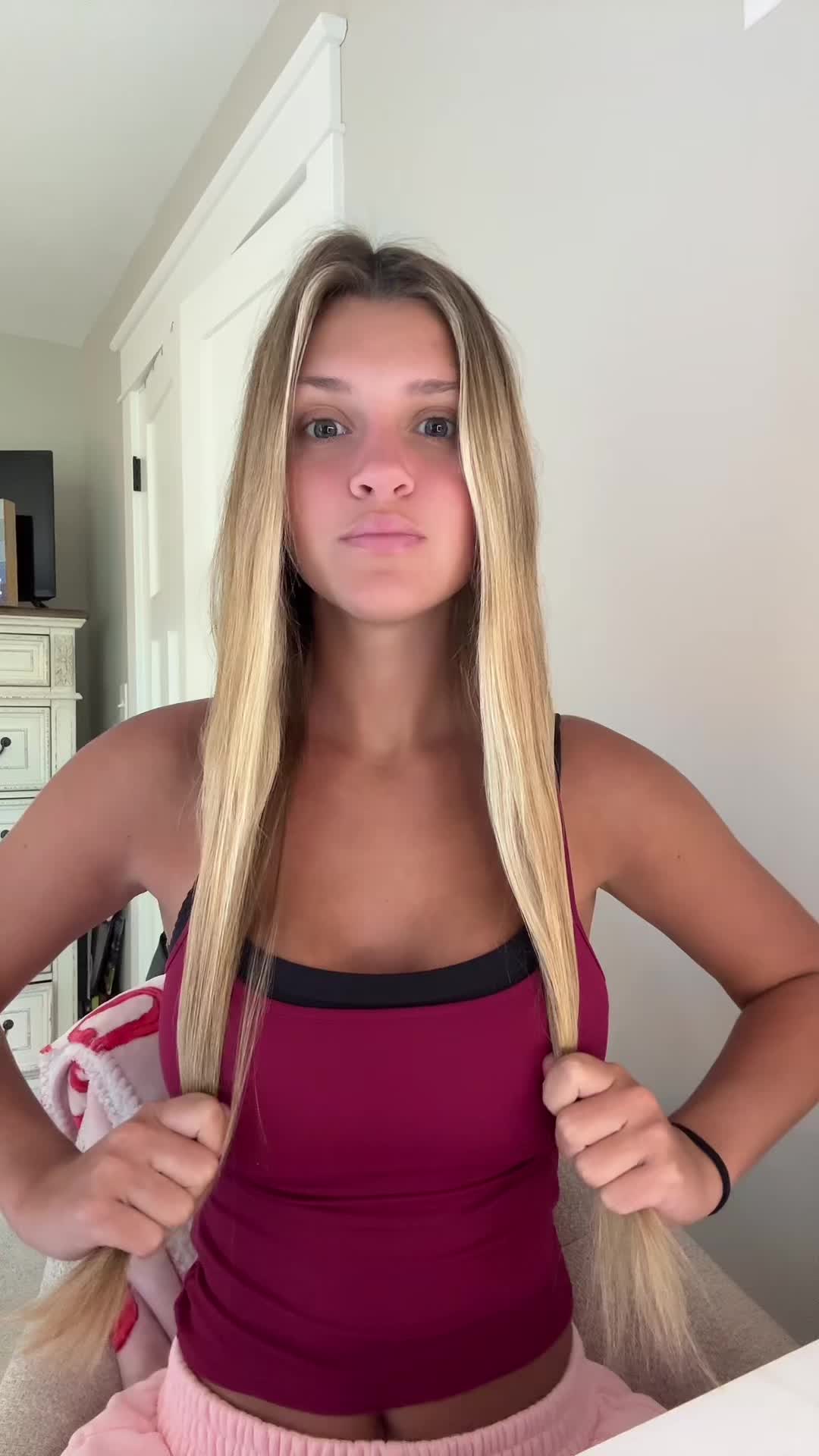 TikTok post by @karriganelaine for Goo Goo Hair. Caption reads: [...] wait to see it curled!! @GOO GOO and....
