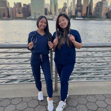 Instagram post by @allthingzpa for DOLAN Scrubs. Caption reads: [...] you 🤍 ——— Scrub Details: @shopdolanscrubs....