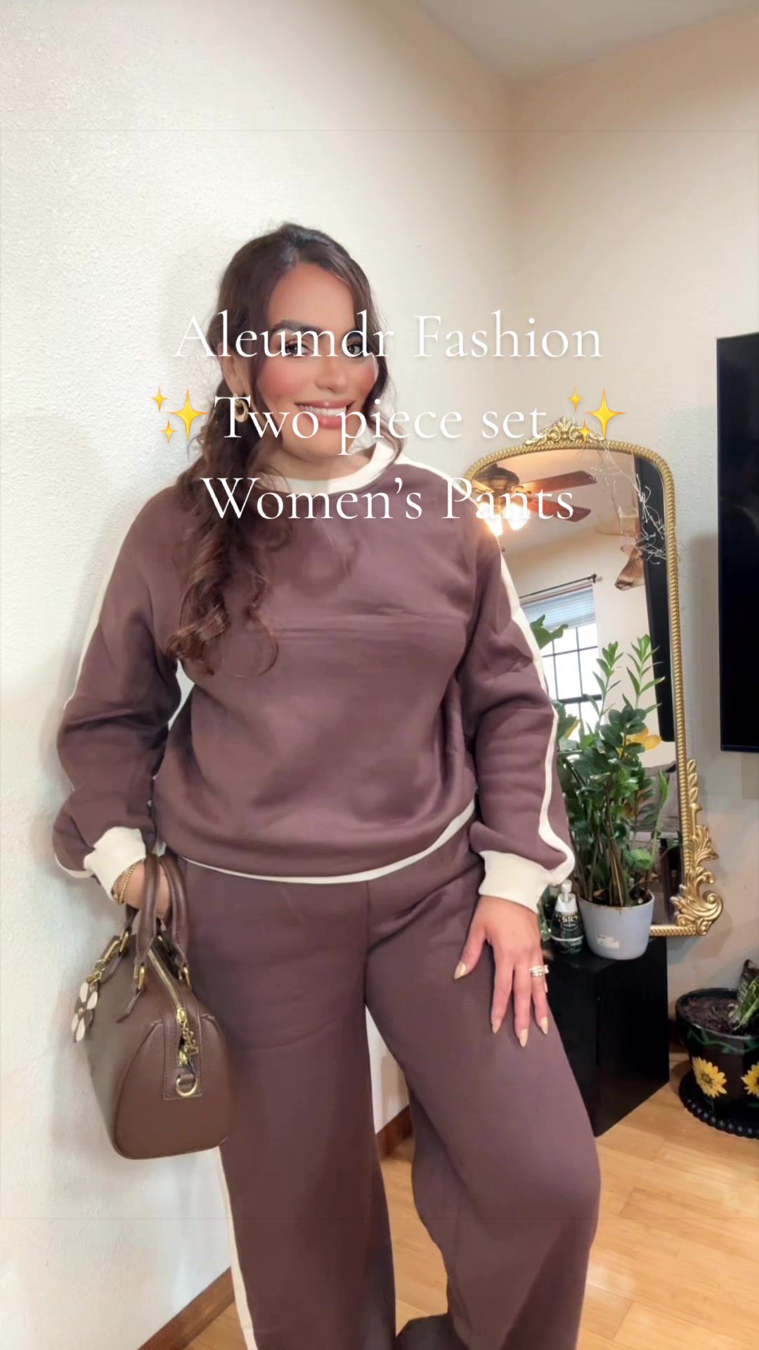 TikTok post by @lauarizaga677 for Aleumdr. Caption reads: Aleumdr Women's 2 Piece Outfit Fleece Sweatsuit....