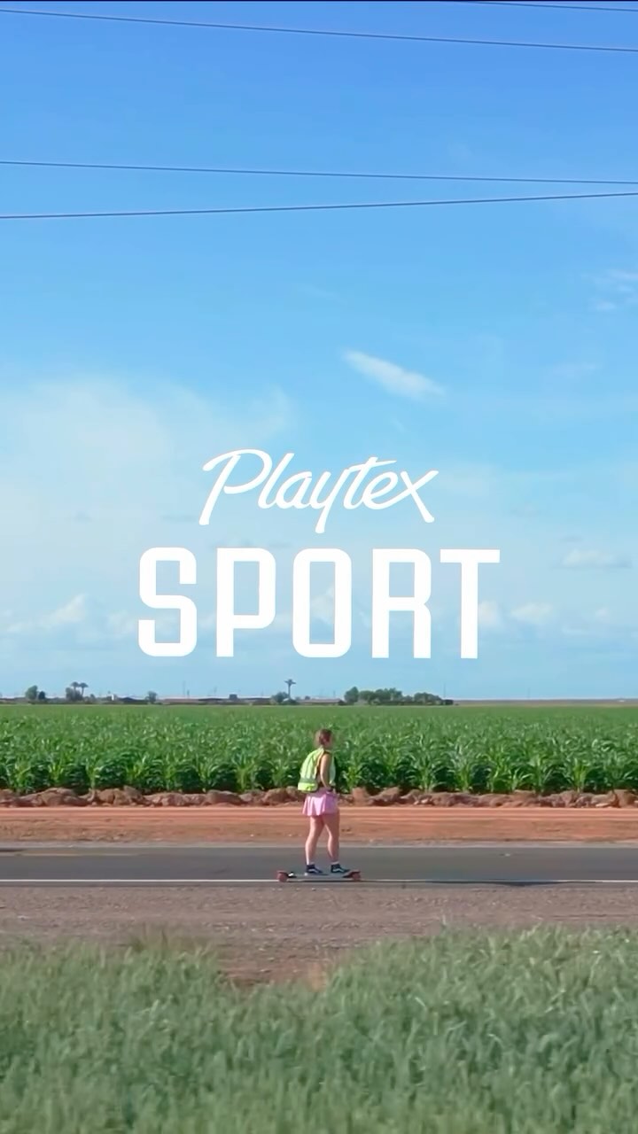 Instagram post by @brookedoeseverything for Playtex Sport Tampons. Caption reads: Being a woman on the road comes with a unique set....