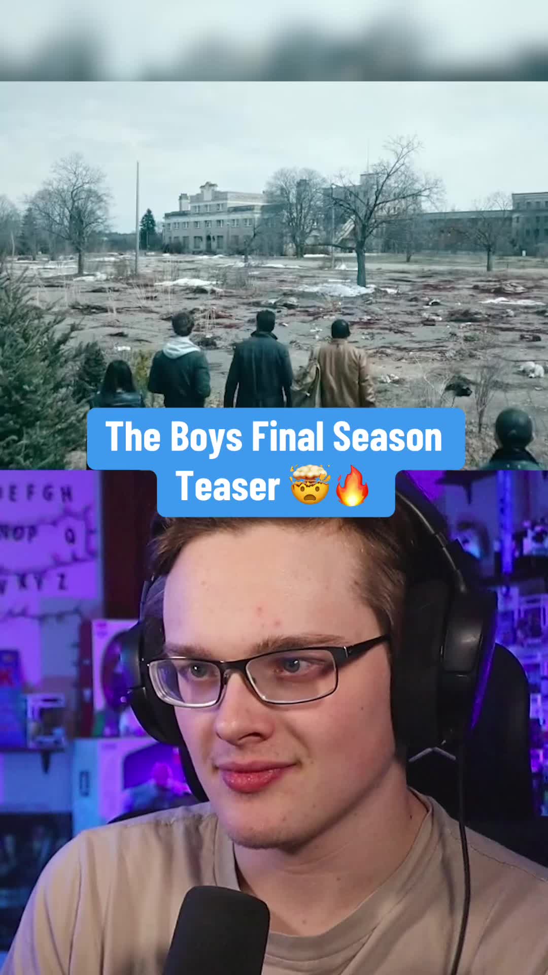 TikTok post by @dravenreacts for The Boys. Caption reads: The Boys Final Season Teaser 🤯🔥 #theboys [...].