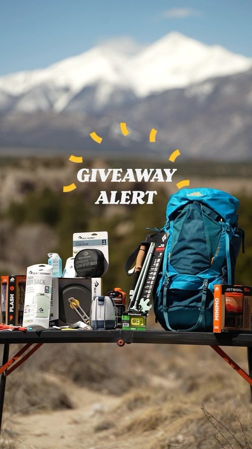 Instagram post by @groundupadventures for Mountain House. Caption reads: 🏕 GIVEAWAY ALERT! Some of our favorite outdoor....