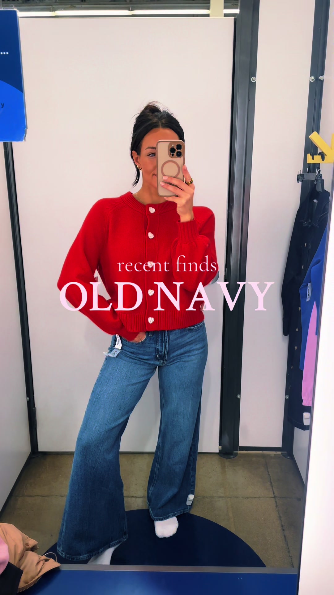 TikTok post by @raleybuttram for Old Navy. Caption reads: New old navy finds!!!! 😍  These jeans are goooood....