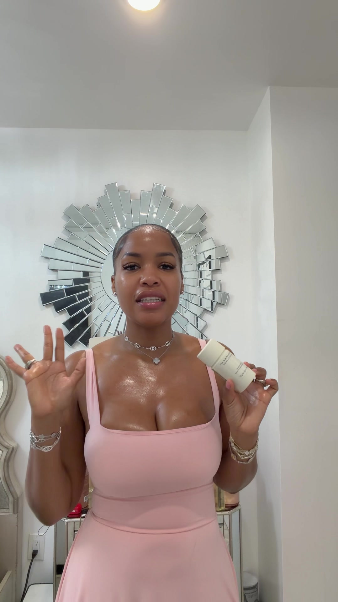 TikTok post by @iam_milanmore for Donna Karan Beauty. Caption reads: [...] and you do not have to reapply@Donna Karan....