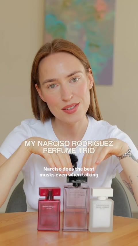 Instagram post by @eglegil for narciso rodriguez. Caption reads: My Narciso Rodriguez musk trio ✨ If you ask me....
