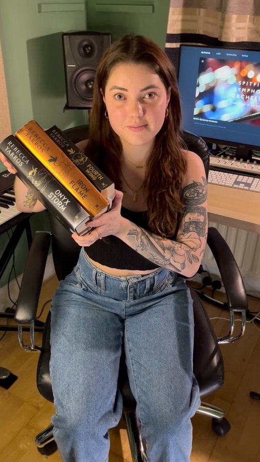 Instagram post by @adelecomposer for Spitfire Audio. Caption reads: [...] the Spitfire Symphony Orchestra by....