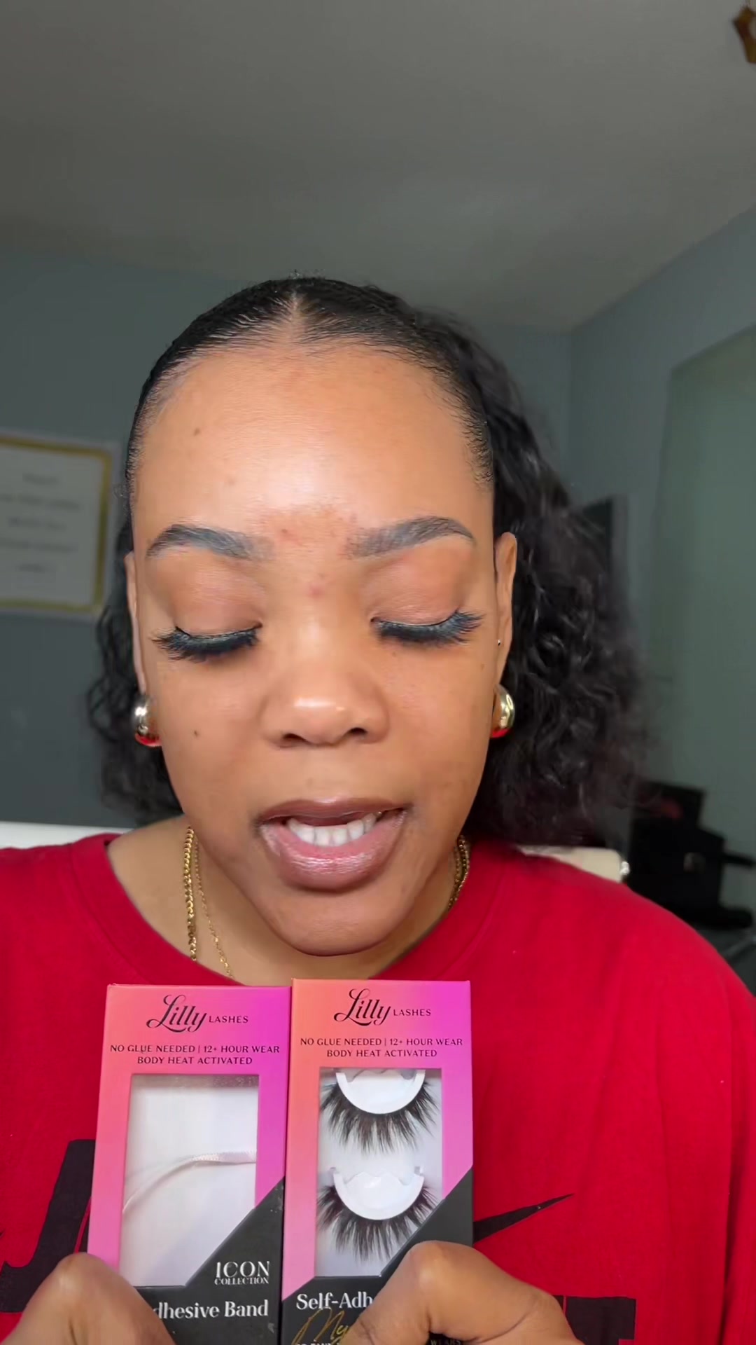 TikTok post by @thechrystalj for Lilly Lashes. Caption reads: @Lilly Lashes Self Adhesive Lashes, SUMMER is....